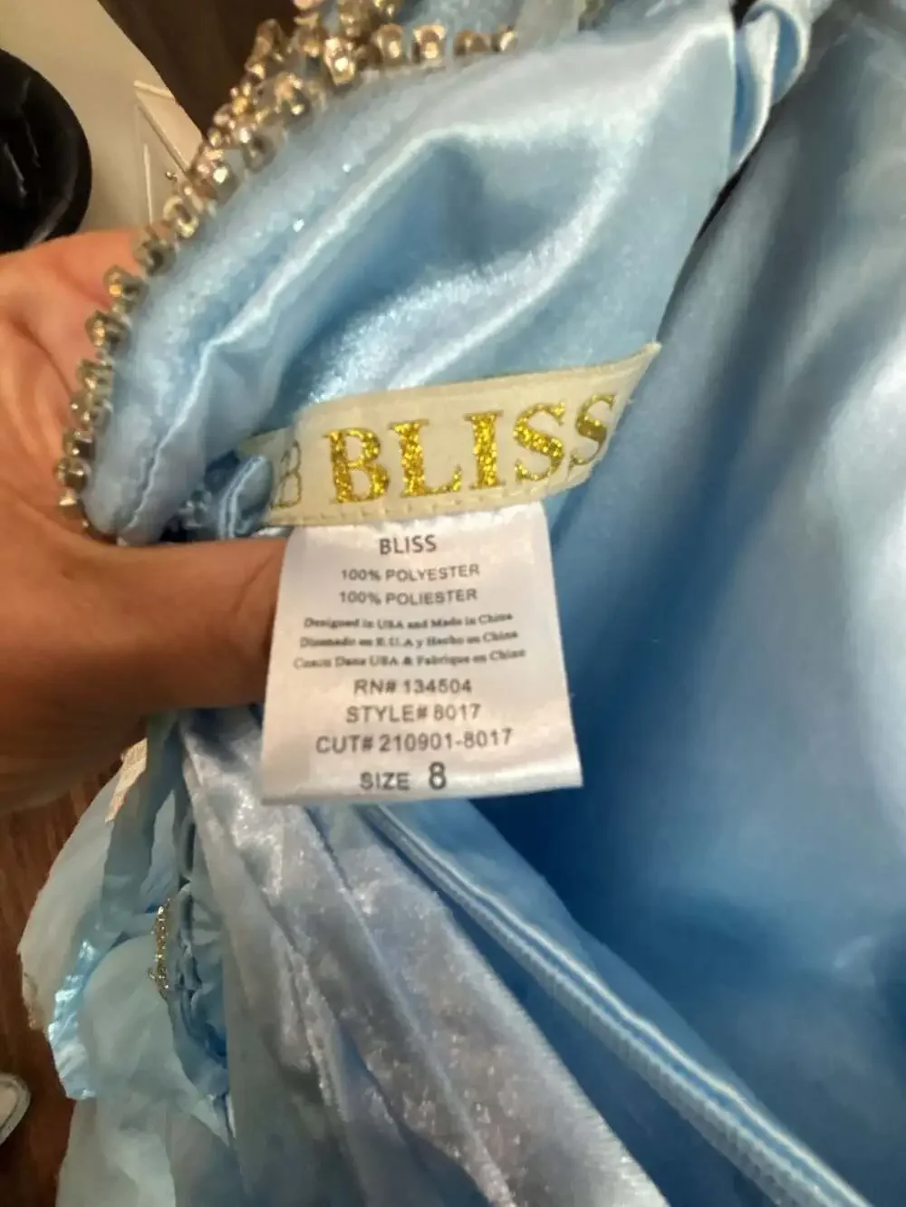 Bliss Girls Style 8017 Light Blue Off-Shoulder Pageant Ball Gown with Beaded Bod
